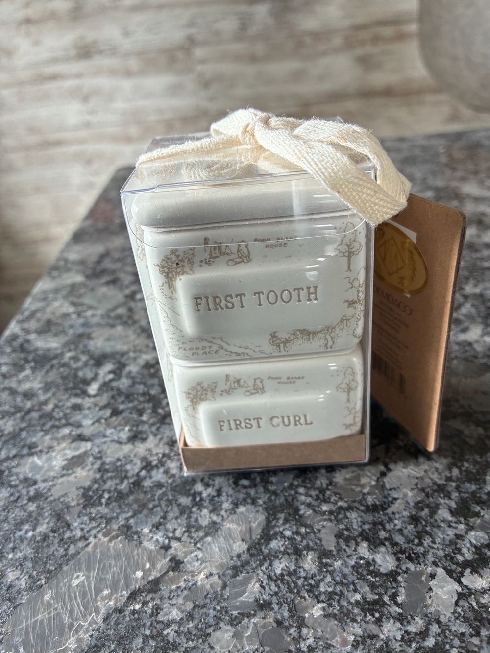 Demdaco Cream Ceramic 'First Tooth' & 'First Curl' Keepsake Boxes